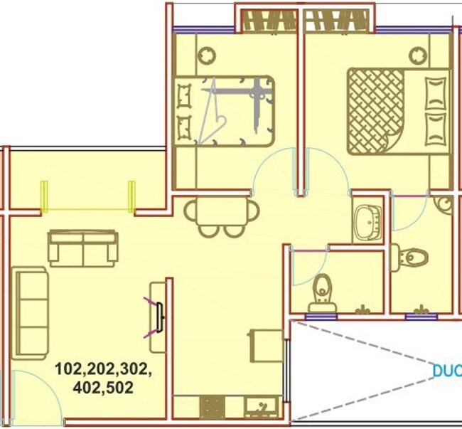 Floor plan of 2 BHK 745 Sq. Ft. Apartment in Maple Aapla Ghar Shikrapur, Pune