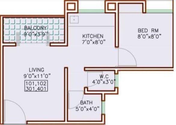 Floor plan of 1 BHK 336 Sq. Ft. Apartment in Maple Aapla Ghar Talegaon, Pune