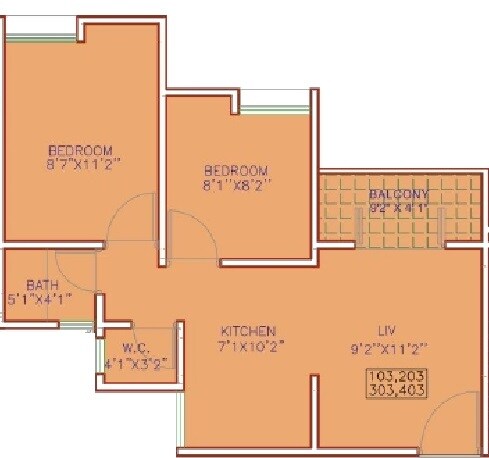 Floor plan of 2 BHK 357 Sq. Ft. Apartment in Maple Aapla Ghar Talegaon, Pune