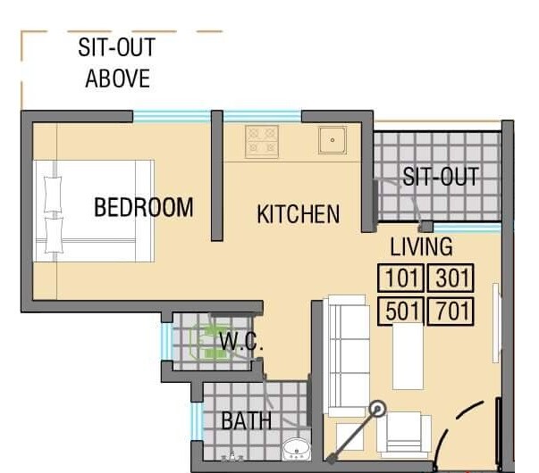 Floor plan of 1 BHK 292 Sq. Ft. Apartment in Maple Aapla Ghar Talegaon Dhamdhere, Pune