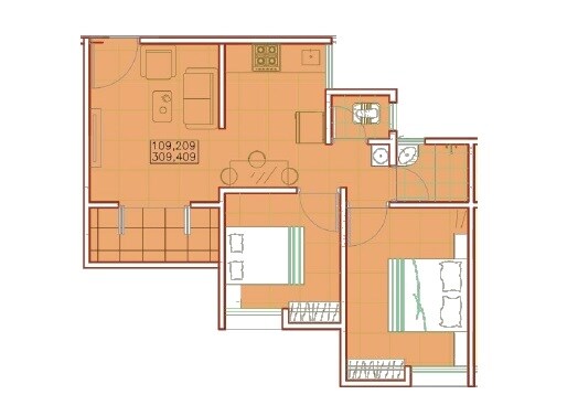 Floor plan of 2 BHK 402 Sq. Ft. Apartment in Maple Aapla Ghar Talegaon Dhamdhere, Pune