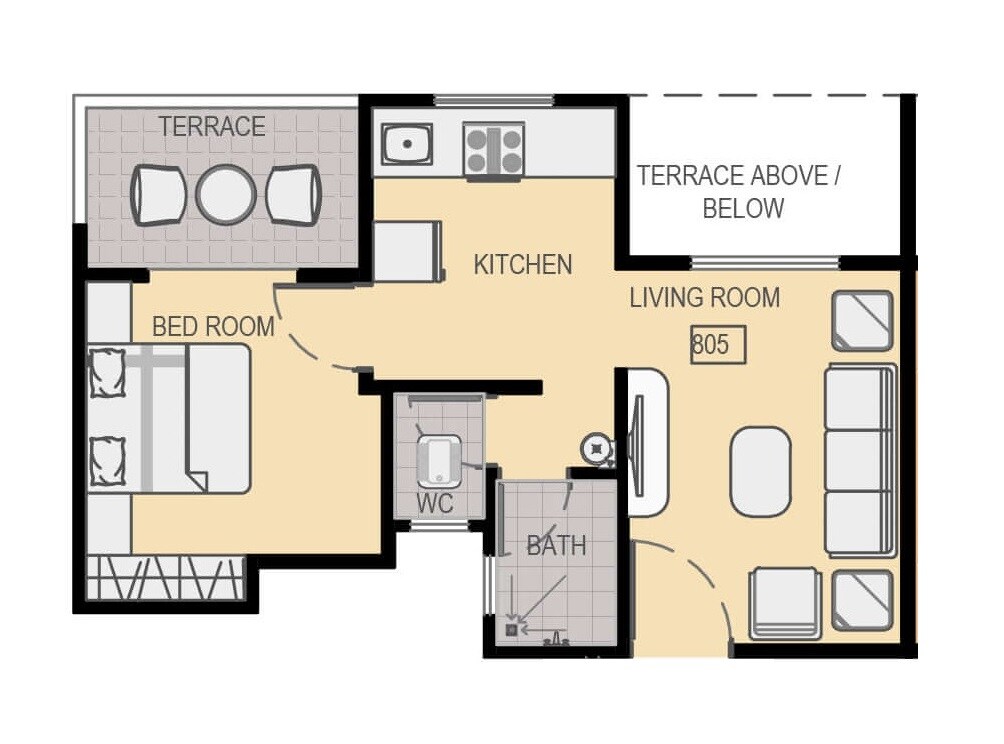 Floor plan of 1 BHK 224 Sq. Ft. Apartment in Maple Aapla Ghar Wagholi Annexe, Pune