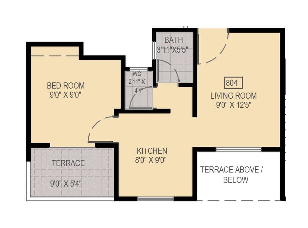 Floor plan of 1 BHK 243 Sq. Ft. Apartment in Maple Aapla Ghar Wagholi Annexe, Pune