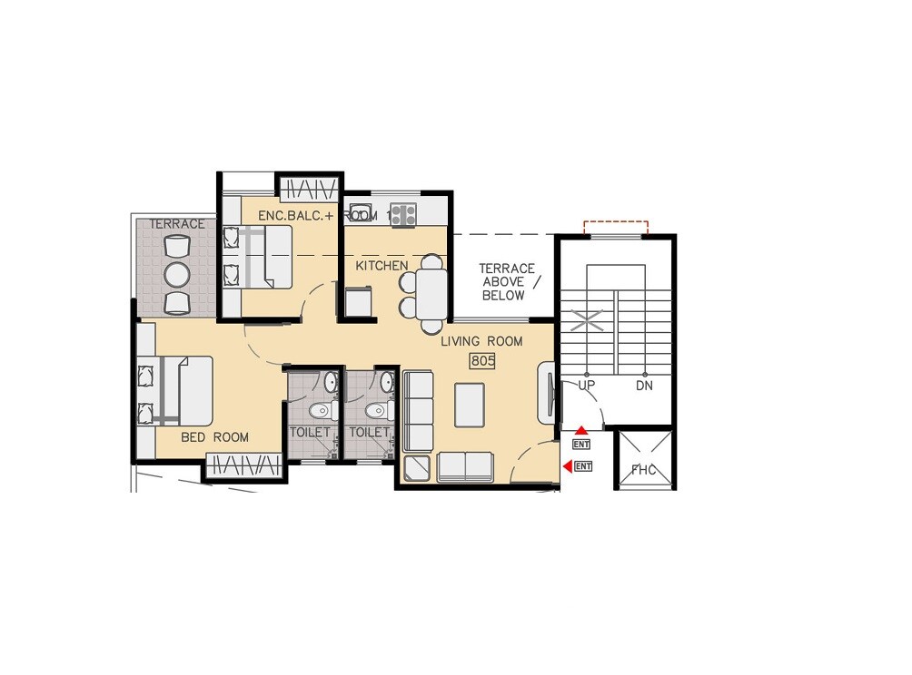 Floor plan of 2 BHK 481 Sq. Ft. Apartment in Maple Aapla Ghar Wagholi Annexe, Pune