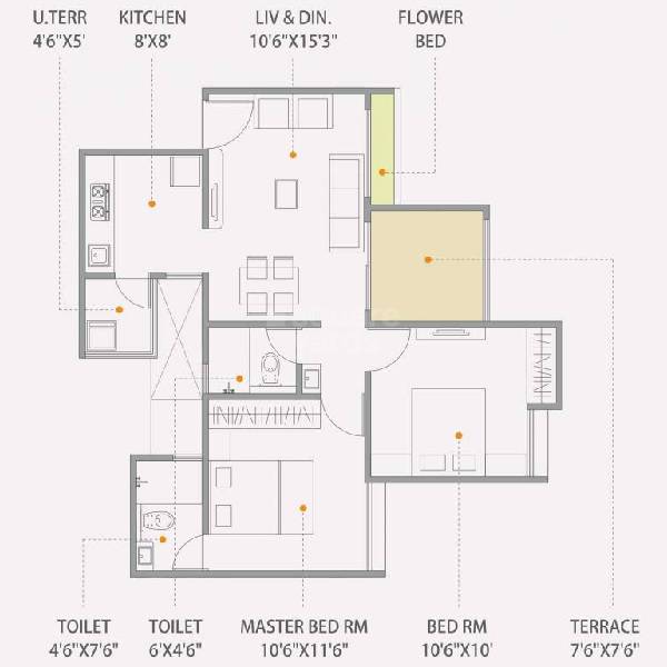 Floor plan of 2 BHK 483 Sq. Ft. Apartment in Maple Feel Bliss, Pune