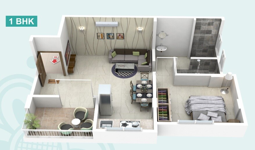 Floor plan of 1 BHK 415 Sq. Ft. Apartment in Margashirsha Aditya Crest, Pune