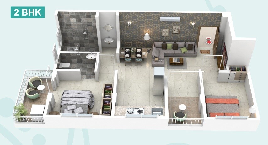 Floor plan of 2 BHK 552 Sq. Ft. Apartment in Margashirsha Aditya Crest, Pune