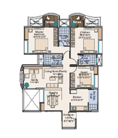 Floor plan of 3 BHK 1097 Sq. Ft. Apartment in Marimagnum Mi Casa, Pune