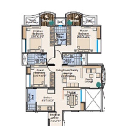 Floor plan of 3 BHK 756 Sq. Ft. Apartment in Marimagnum Mi Casa, Pune