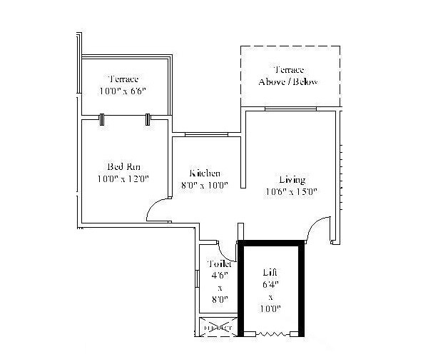 Floor plan of 1 BHK 377 Sq. Ft. Apartment in Mark Ventures Celebration County, Pune