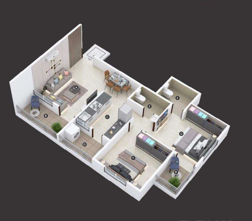 2 BHK 706 Sq. Ft. Apartment