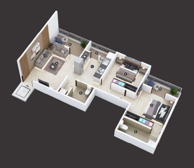 2 BHK 928 Sq. Ft. Apartment