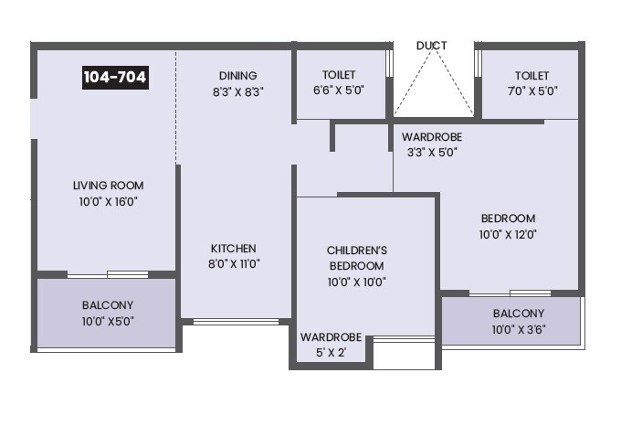 Floor plan of 3 BHK 908 Sq. Ft. Apartment in Maruti 7 Verve, Pune