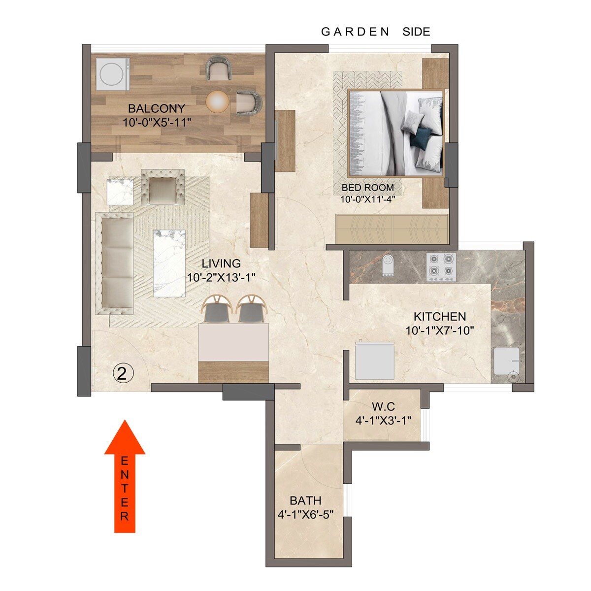 Floor plan of 1 BHK 520 Sq. Ft. Apartment in Maruti Ravikiran Annexe, Pune