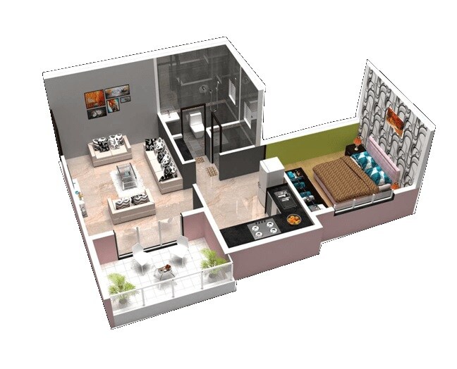 Floor plan of 1 BHK 276 Sq. Ft. Apartment in Maruti Ravitej, Pune