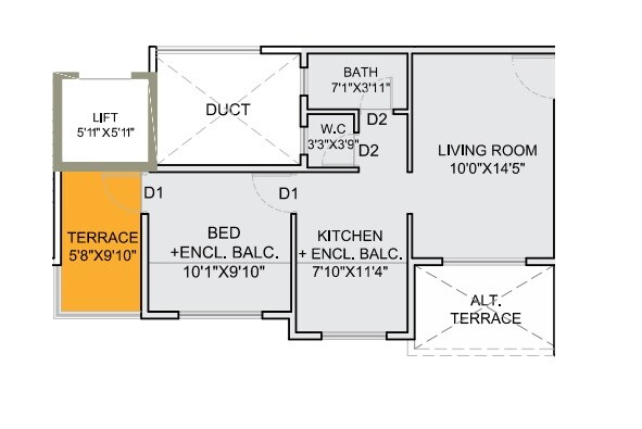 Floor plan of 1 BHK 447 Sq. Ft. Apartment in Maruti Ravitej, Pune