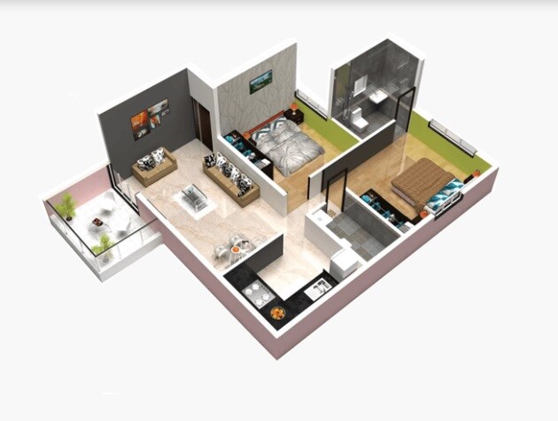 Floor plan of 2 BHK 492 Sq. Ft. Apartment in Maruti Ravitej, Pune