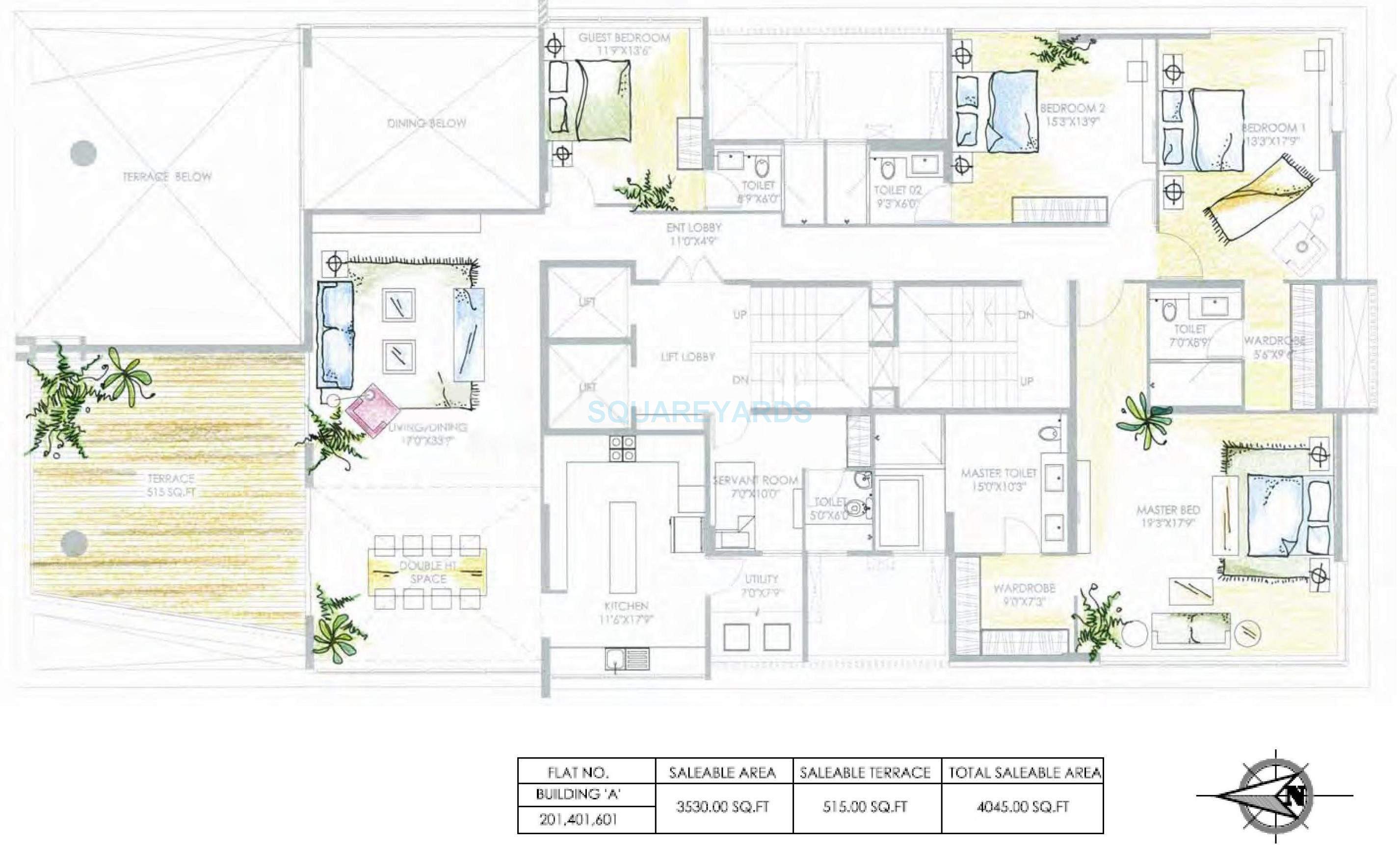 Floor plan of 4 BHK 4045 Sq. Ft. Apartment in Marvel Aeries, Pune
