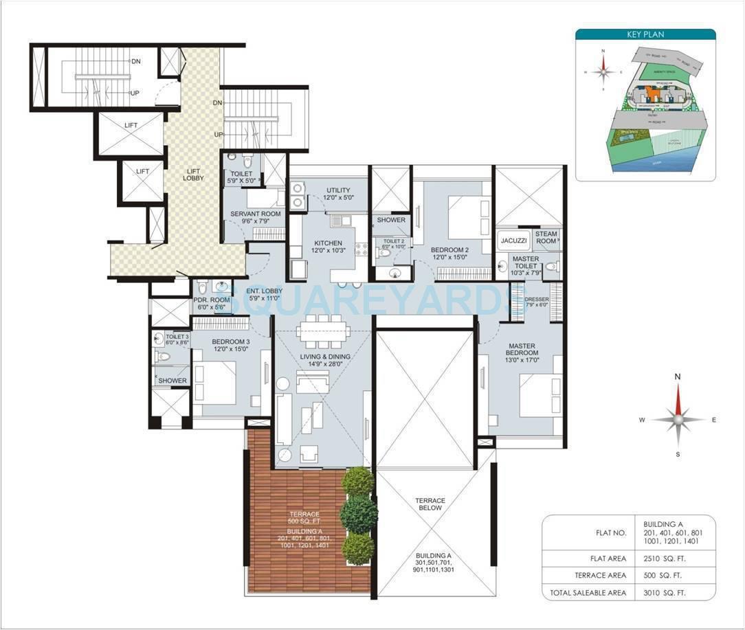 Floor plan of 3 BHK Apartment - 1636 sq. ft. in Marvel Aquanas, Pune
