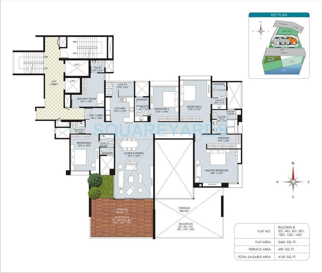 Floor plan of 4 BHK Apartment - 3324 sq. ft. in Marvel Aquanas, Pune