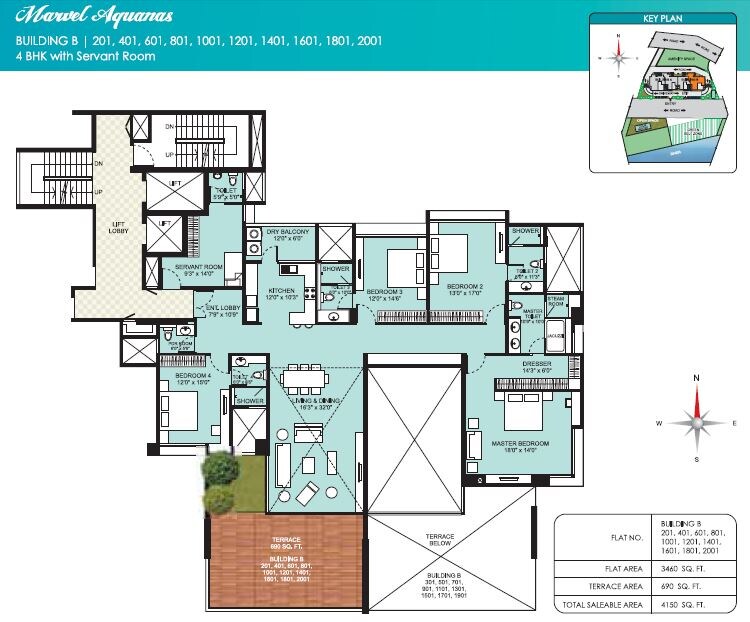 Floor plan of 4 BHK Apartment - 2949 sq. ft. in Marvel Aquanas, Pune