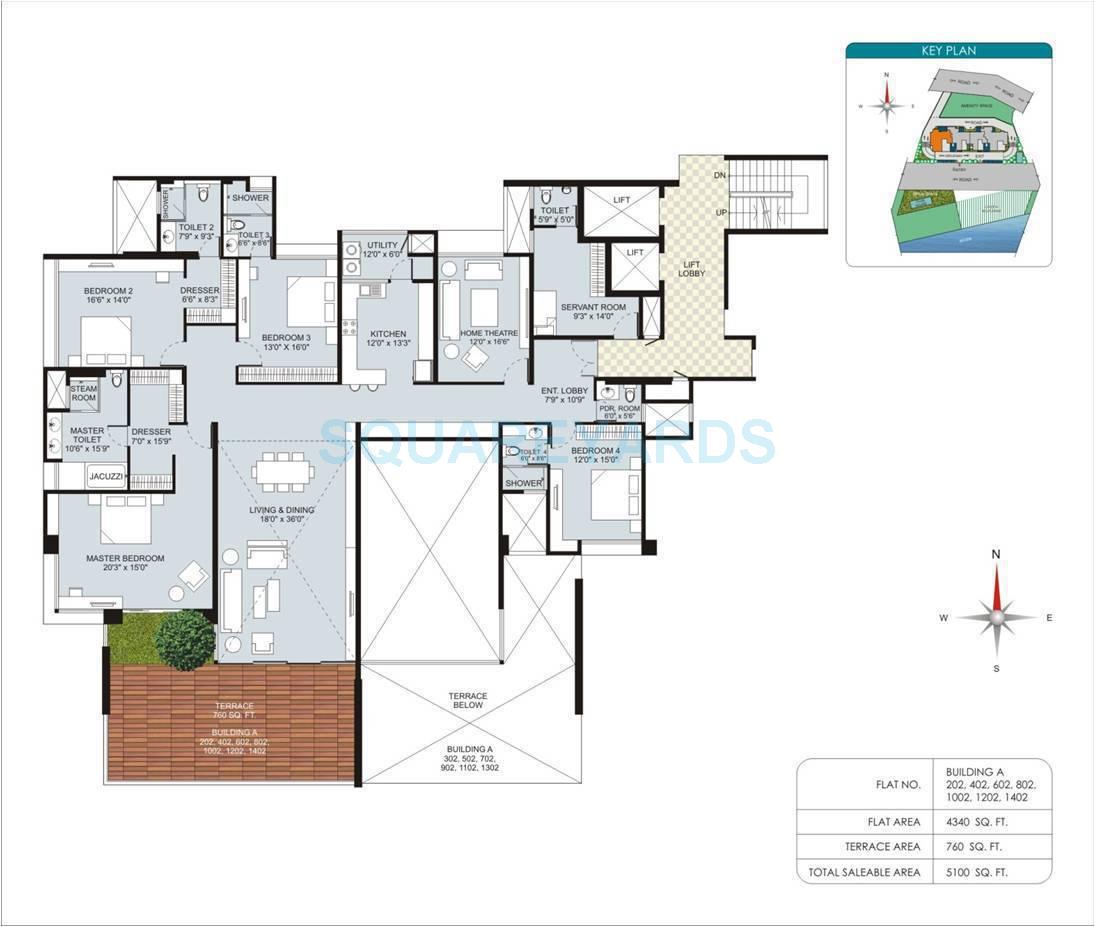 Floor plan of 4 BHK Apartment - 2404 sq. ft. in Marvel Aquanas, Pune