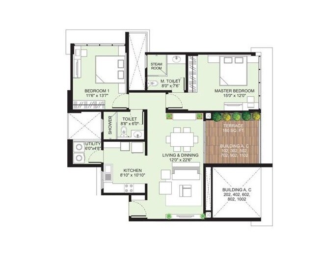 3 BHK 1200 Sq. Ft. Apartment