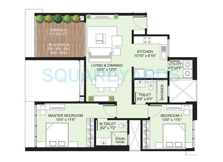 Floor plan of 2 BHK 950 Sq. Ft. Apartment in Marvel Arco, Pune