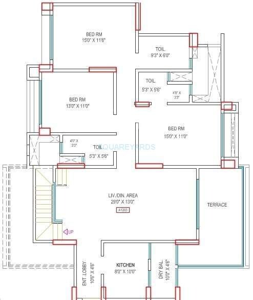 Floor plan of 3 BHK 2345 Sq. Ft. Penthouse in Marvel Azure, Pune