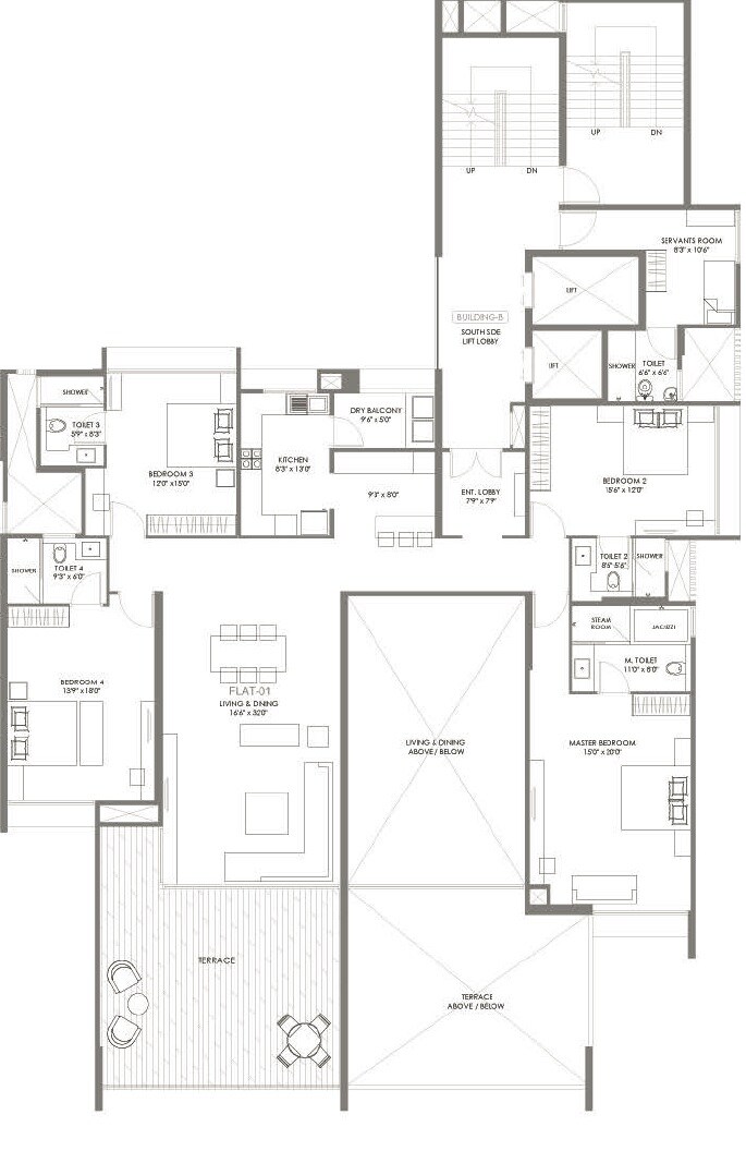 Floor plan of 4 BHK 1974 Sq. Ft. Apartment in Marvel Basilo, Pune