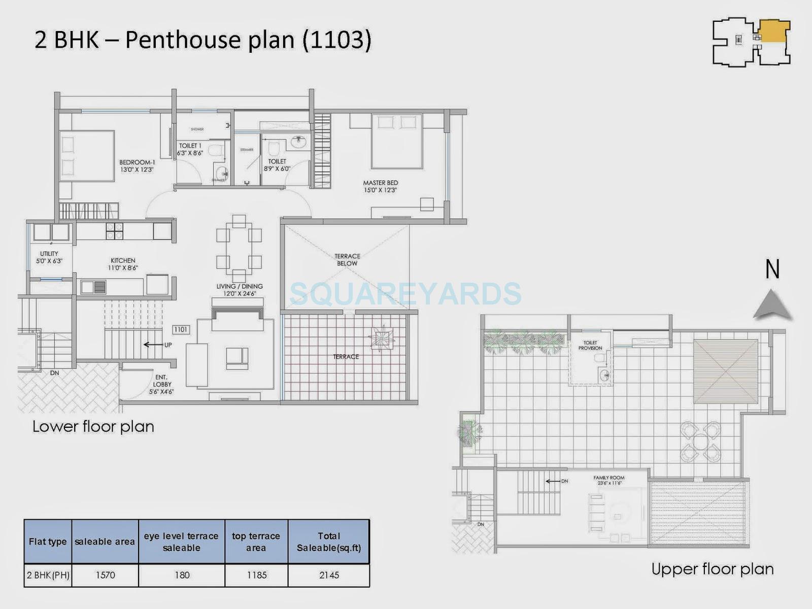 Floor plan of 2 BHK 2145 Sq. Ft. Apartment in Marvel Bella, Pune