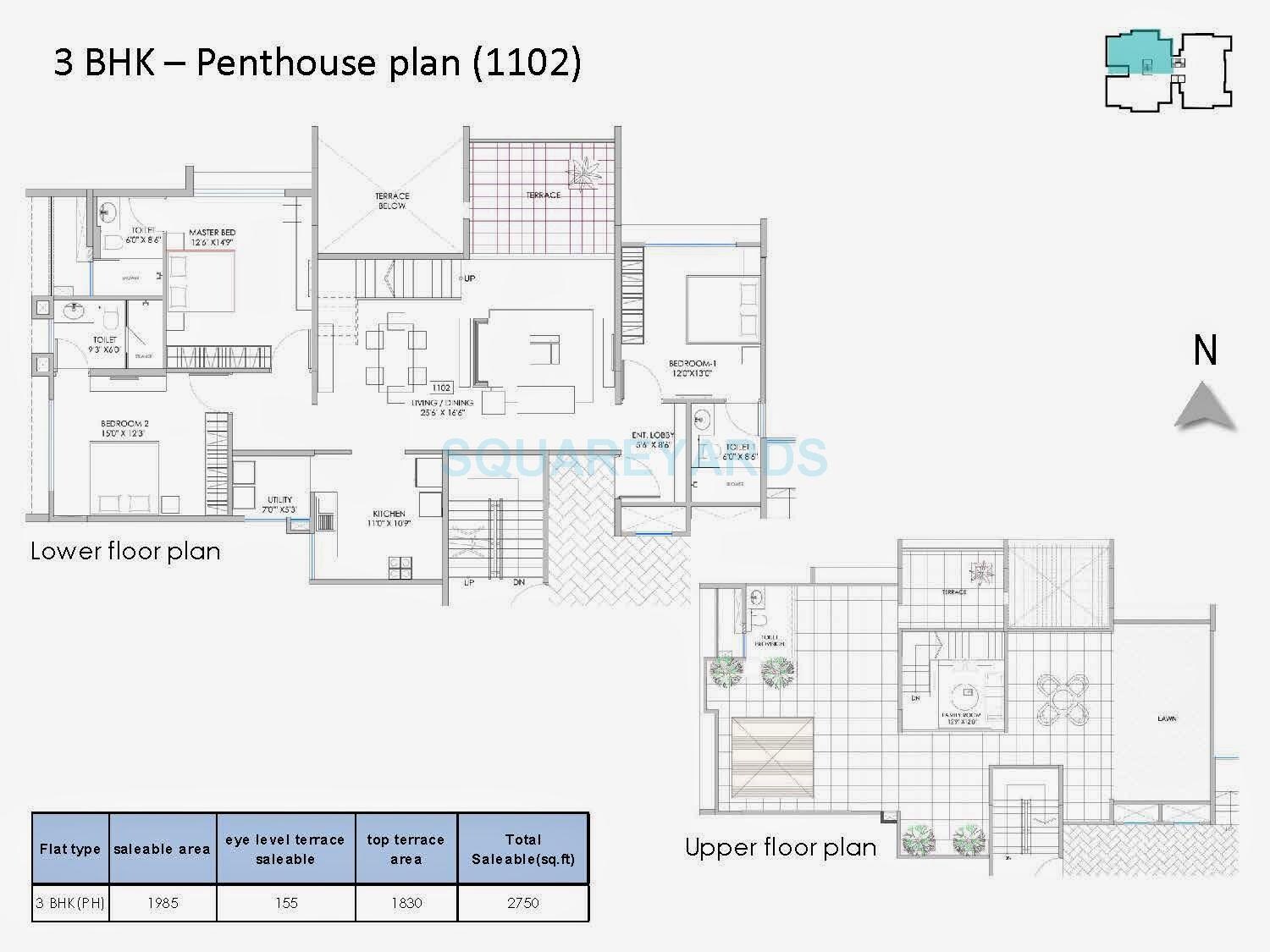 Floor plan of 3 BHK 2750 Sq. Ft. Apartment in Marvel Bella, Pune