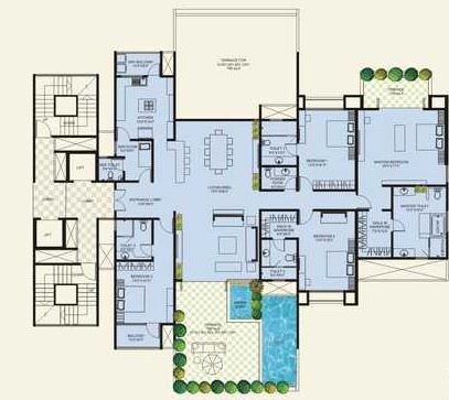 Floor plan of 4 BHK 3265 Sq. Ft. Apartment in Marvel Bounty, Pune