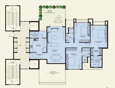 Floor plan of 4 BHK 3300 Sq. Ft. Apartment in Marvel Bounty, Pune