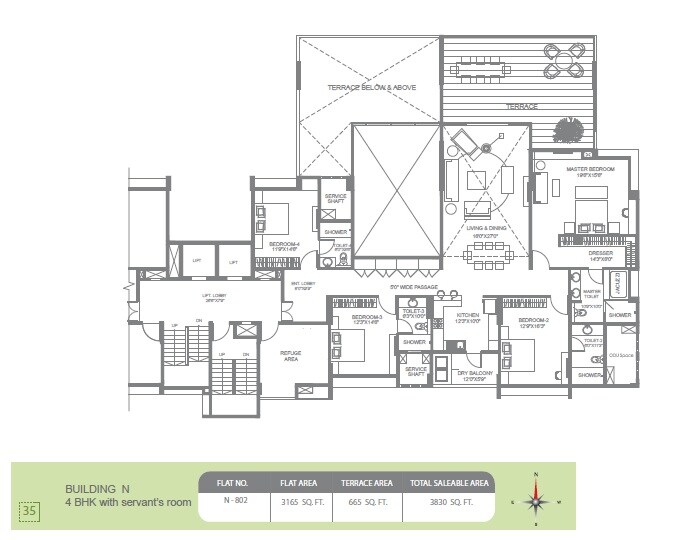 Floor plan of 4 BHK 3830 Sq. Ft. Apartment in Marvel Bounty 2, Pune