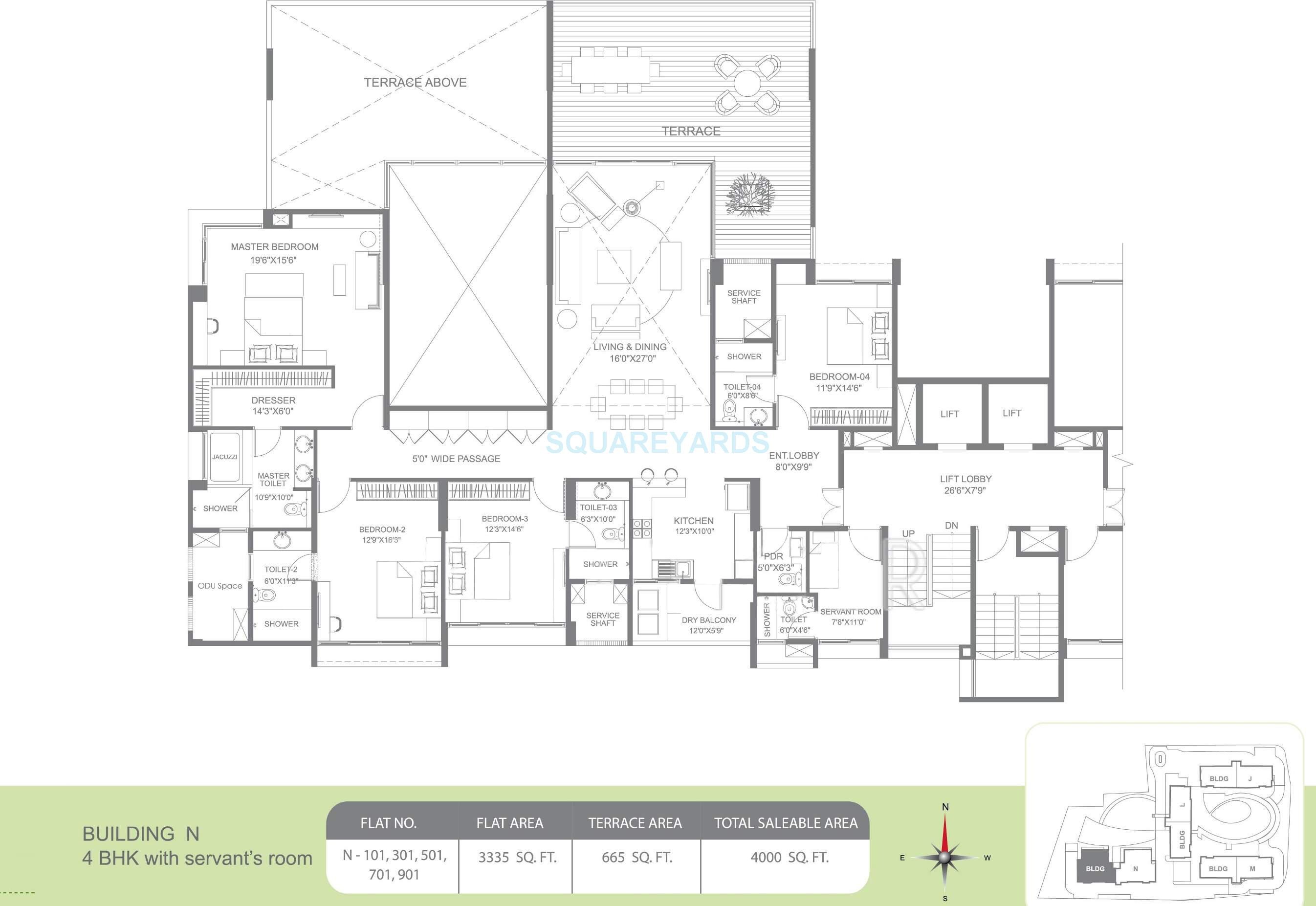 Floor plan of 4 BHK 4000 Sq. Ft. Apartment in Marvel Bounty 2, Pune