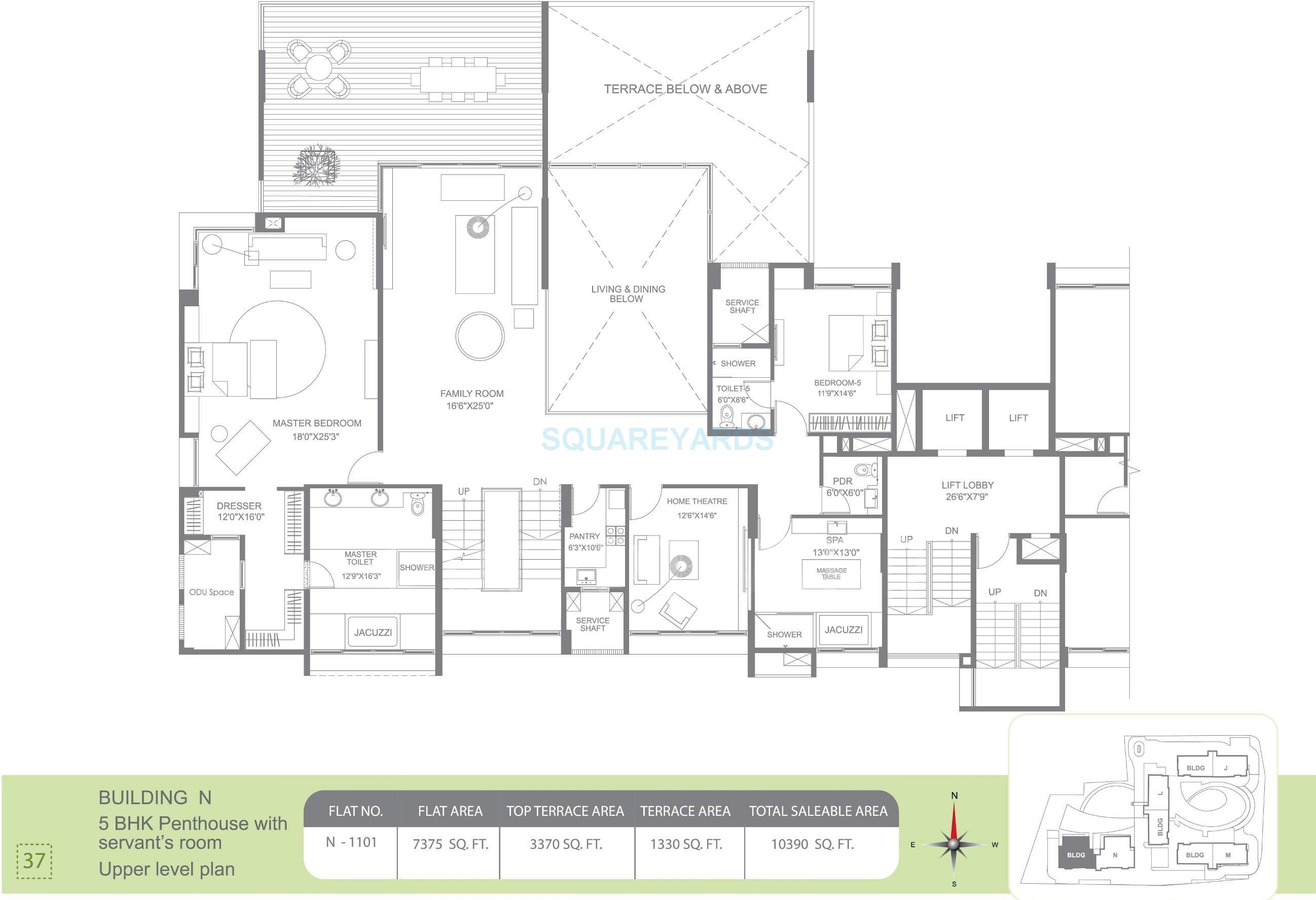Floor plan of 5 BHK 6300 Sq. Ft. Apartment in Marvel Bounty 2, Pune
