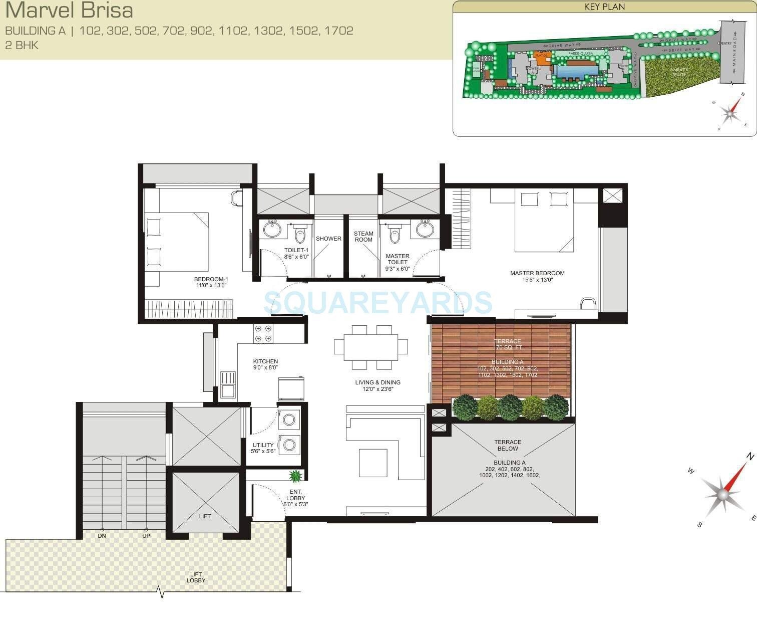 Floor plan of 2 BHK 784 Sq. Ft. Apartment in Marvel Brisa, Pune