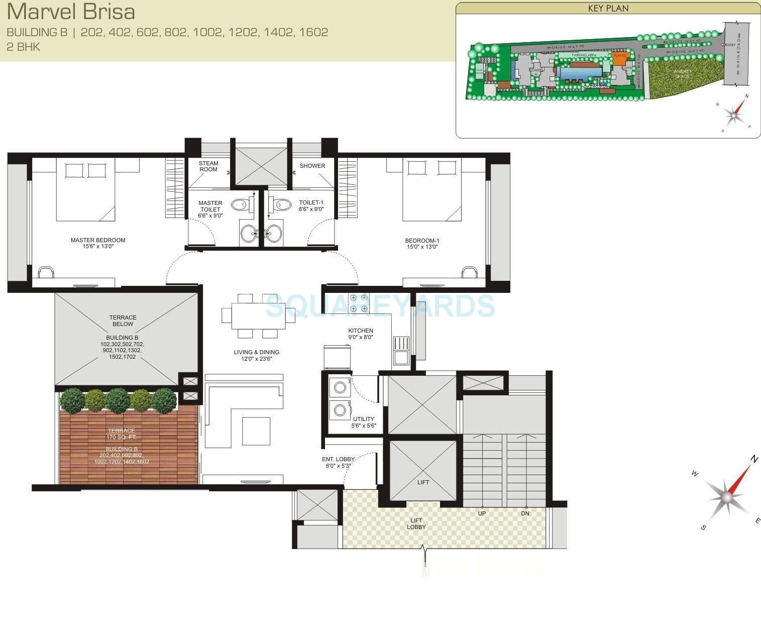 Floor plan of 2 BHK 855 Sq. Ft. Apartment in Marvel Brisa, Pune