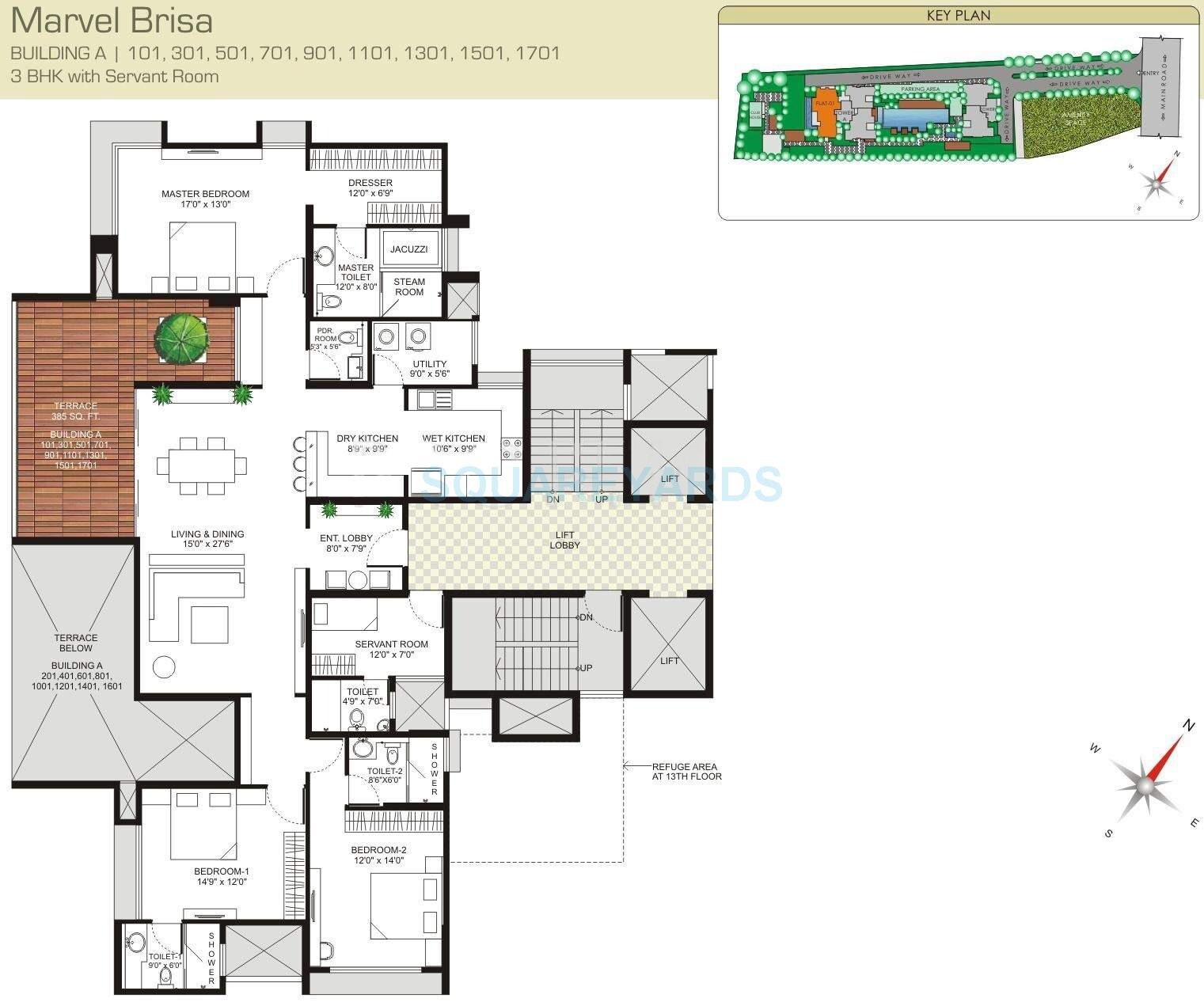 Floor plan of 3 BHK 1277 Sq. Ft. Apartment in Marvel Brisa, Pune