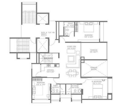 Floor plan of 4 BHK 2176 Sq. Ft. Apartment in Marvel Brisa, Pune