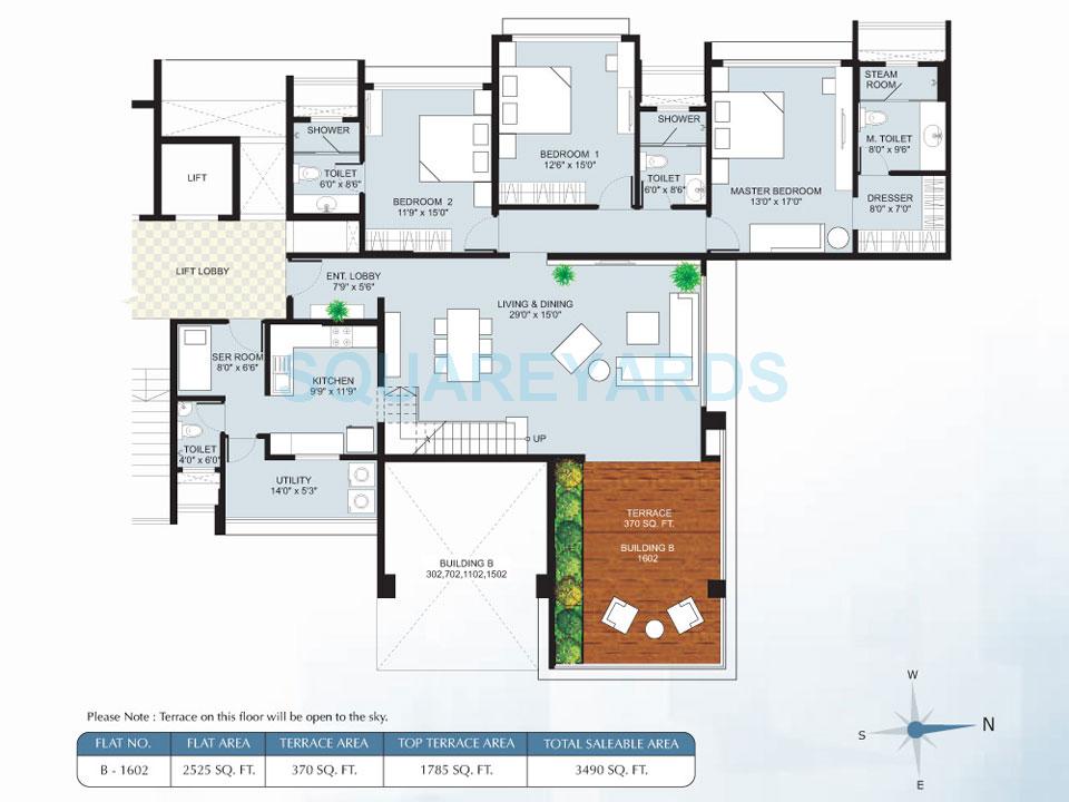 Floor plan of 3 BHK 1632 Sq. Ft. Apartment in Marvel Cascada, Pune