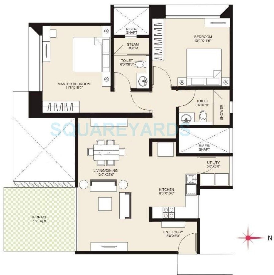 Floor plan of 2 BHK 754 Sq. Ft. Apartment in Marvel Cerise, Pune