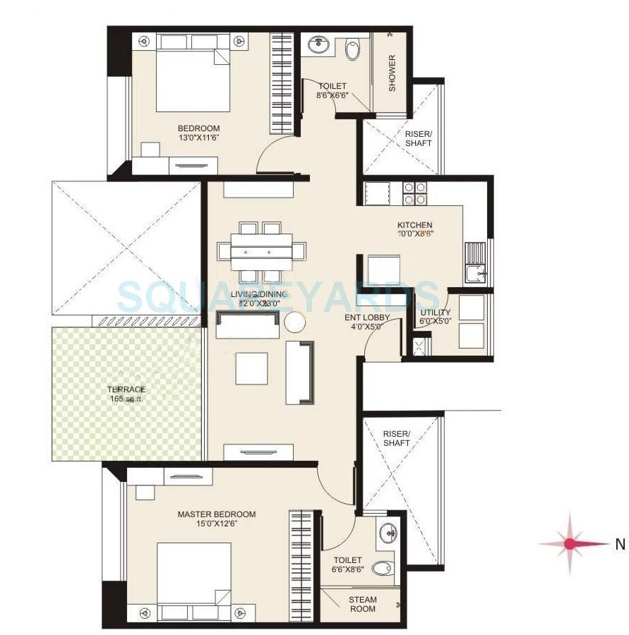Floor plan of 2 BHK 795 Sq. Ft. Apartment in Marvel Cerise, Pune