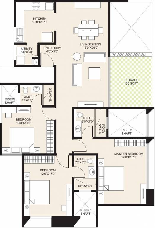3 BHK 1109 Sq. Ft. Apartment