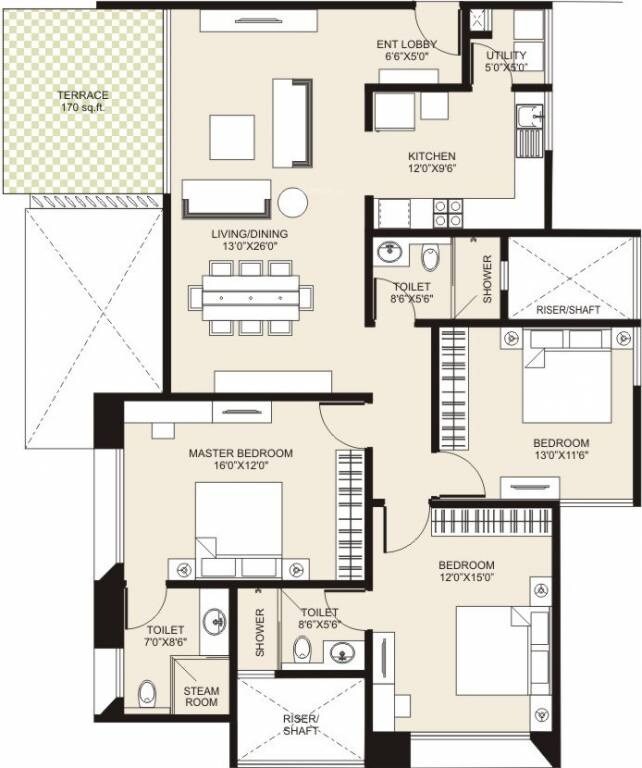 3 BHK 1732 Sq. Ft. Apartment