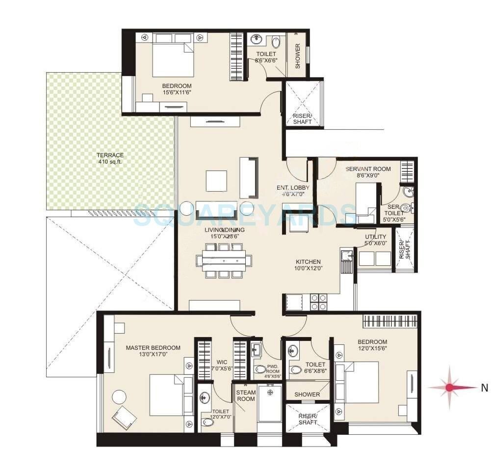 Floor plan of 3 BHK 1732 Sq. Ft. Penthouse in Marvel Cerise, Pune