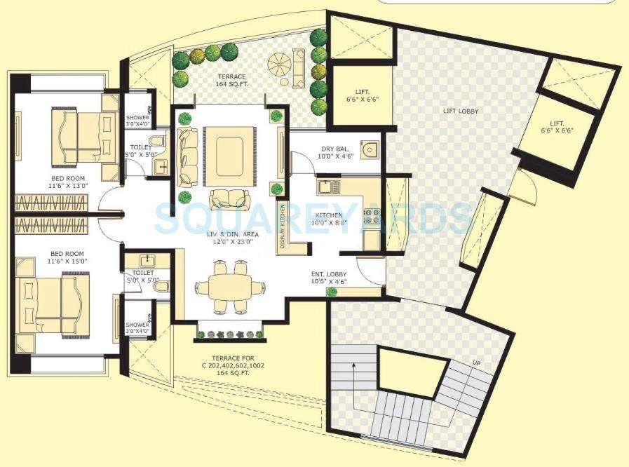 Floor plan of 3 BHK 2046 Sq. Ft. Apartment in Marvel Citrine, Pune