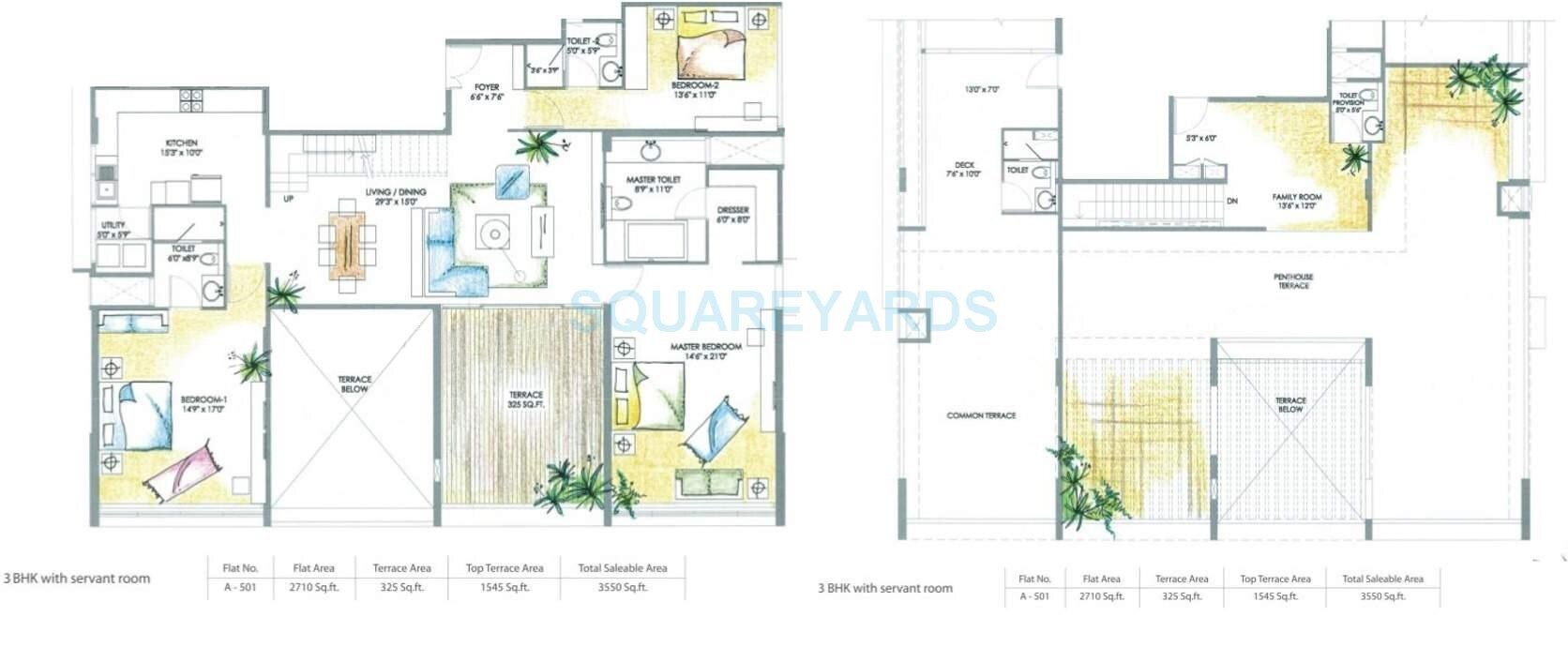 Floor plan of 3 BHK 3550 Sq. Ft. Apartment in Marvel Claro, Pune
