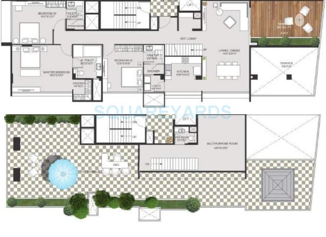 Floor plan of 3 BHK 3650 Sq. Ft. Apartment in Marvel Crest, Pune